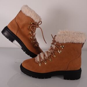 J Crew Women's Faux Fur Lined Winter Hiking Boots Size 9 Chestnut Brown Suede